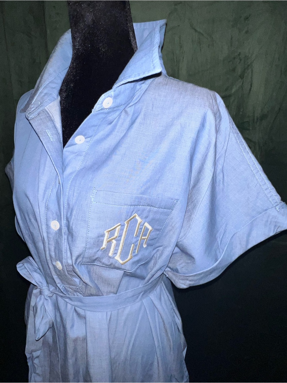 Marleylilly - MWOTLight Blue Monogrammed Button-Front dress with Self-Tie Waist